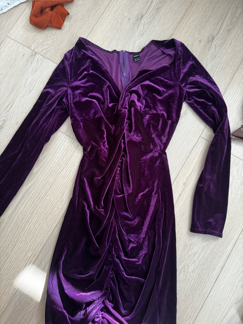 SHEIN Deep Purple Velvet Ruched Bodycon Dress